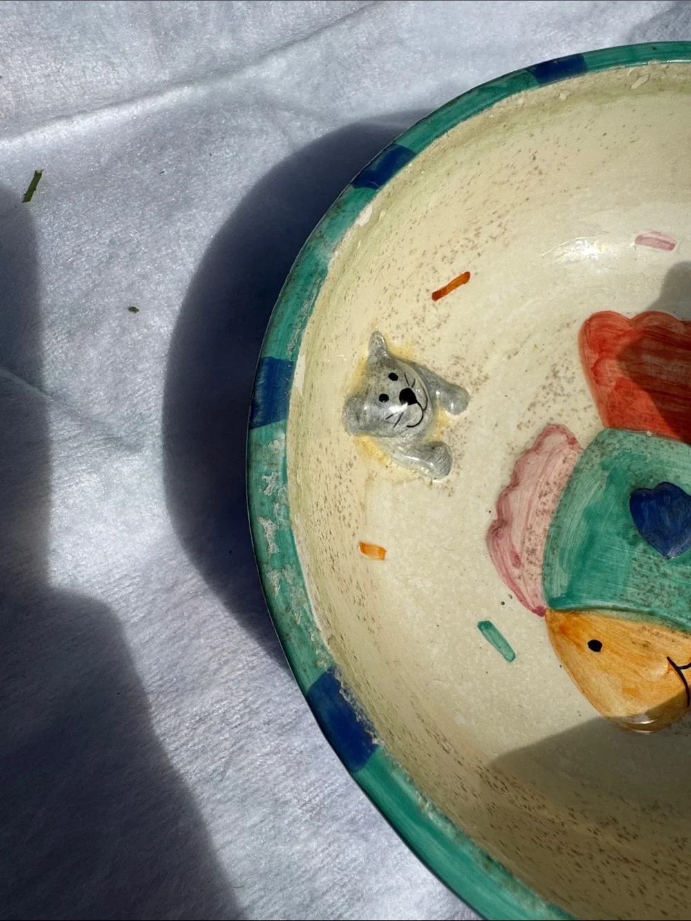 Handpainted Cat Bowl with Colorful Fish Motif
